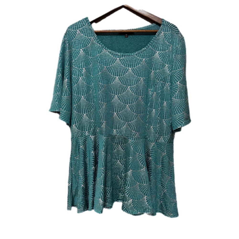 LuLaRoe Peplum Top Womens 2XL Teal Green Silver Metallic Elegant Shell Excellent